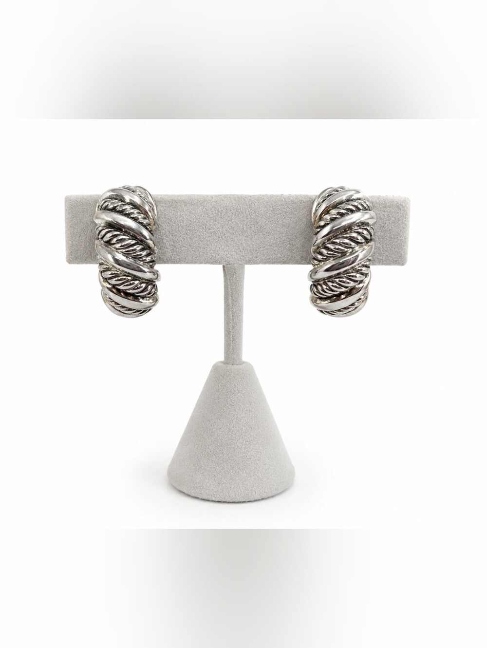 Vintage 1" Silver Tone Rope Twist Clip-On Hoop Earrings